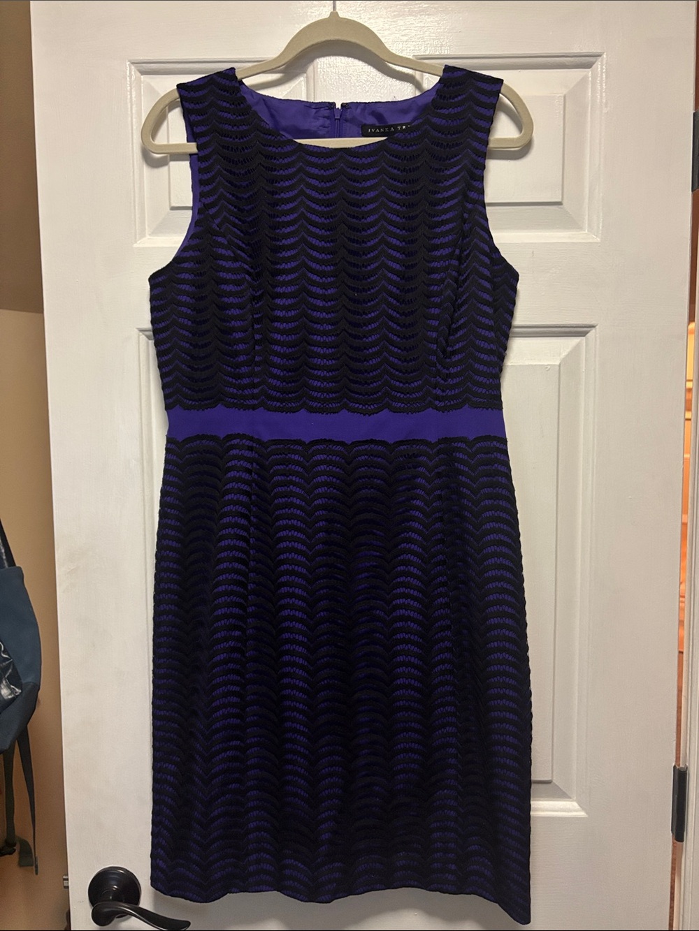 Ivanka Trump Sleeveless Purple & Black Textured Fit-and-Flare Midi Dress